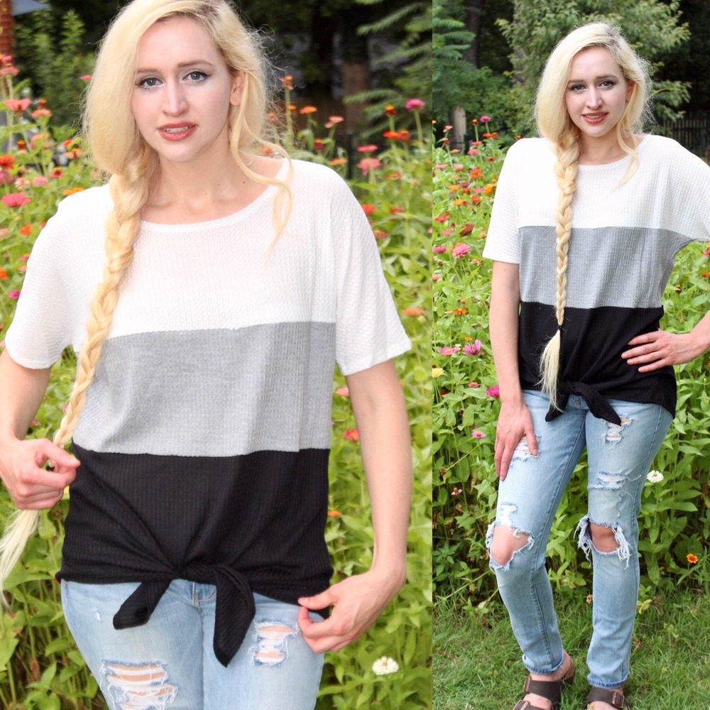 NWT Boutique color block waffle tie top S - M - L - Picture 3 of 6